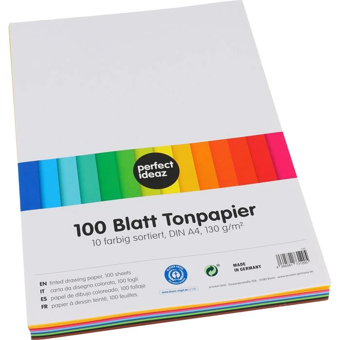 Perfect-ideaz Tonpapier A4, 10 Farben Sortiert, 130g/m², 100 Blatt 4 Perfect-ideaz Tonpapier A4, 10 Farben Sortiert, 130g/m², 100 Blatt – Bild 2