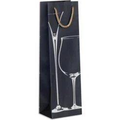 Zöwie Geschenktüte 33043 Glass Of Wine, Flaschentüte, 12 X 39cm, Schwarz