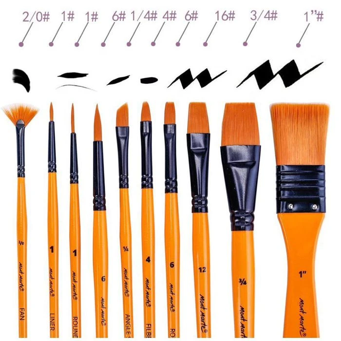 Mont-Marte Pinsel Taklon-Pinselset, Für Acrylfarbe, Verschiedene Größen, 10 Stück 5 Mont-Marte Pinsel Taklon-Pinselset, Für Acrylfarbe, Verschiedene Größen, 10 Stück – Bild 3