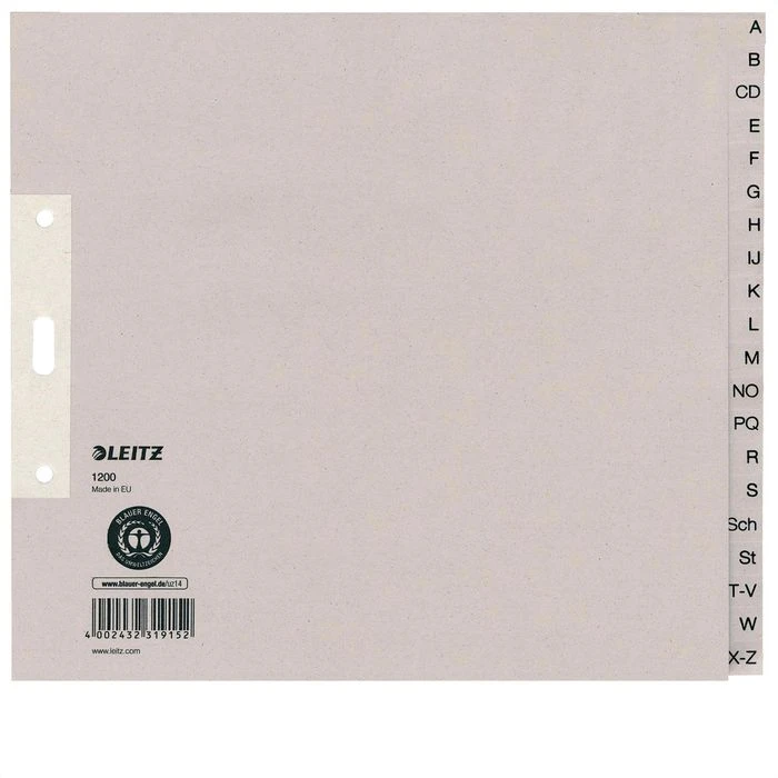 Leitz 1200-00-85 Papier Register, A-Z, A4-halbe Höhe Überbreite, 20-teilig, Grau 3 Leitz 1200-00-85 Papier Register, A-Z, A4-halbe Höhe Überbreite, 20-teilig, Grau