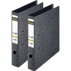 Bene Ordner 91500, Karton, A4, 5cm, Hartpappe, Schwarz Marmoriert