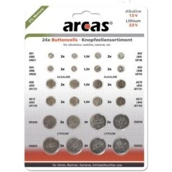 Arcas Knopfzelle Set 24-teilig, AG1/3/4/5/8/10/12/13, CR1620/2016/2025/2032