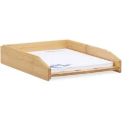 Relaxdays Briefablage A4, Stapelbar, Braun, Bambus