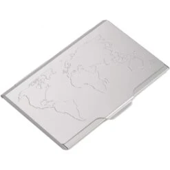 TROIKA Visitenkartenetui Global Contacts, Silber, Für 10 Karten, Aluminium, Mit Weltkartenprägung