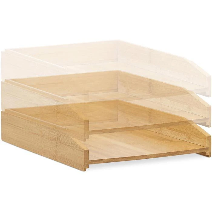 Relaxdays Briefablage A4, Stapelbar, Braun, Bambus 4 Relaxdays Briefablage A4, Stapelbar, Braun, Bambus – Bild 2