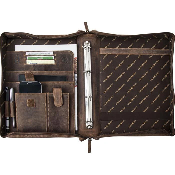 Greenburry Schreibmappe Vintage 1788-25, A4, Braun, Echt Leder, Mit Reißverschluss 3 Greenburry Schreibmappe Vintage 1788-25, A4, Braun, Echt Leder, Mit Reißverschluss