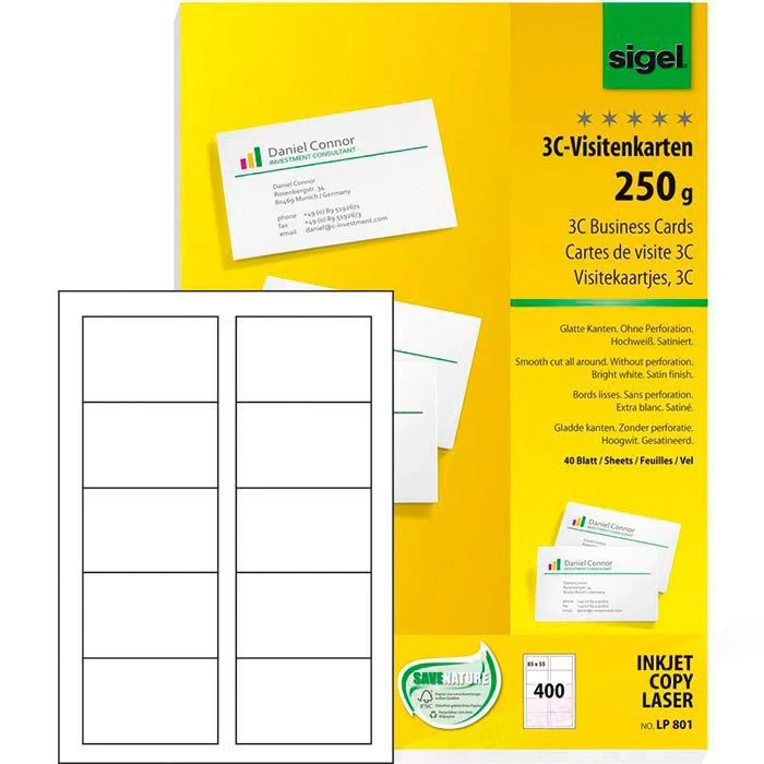Sigel LP801 3C Visitenkarten 85x55 250g Hochweiß 3 Sigel LP801 3C Visitenkarten 85x55 250g Hochweiß