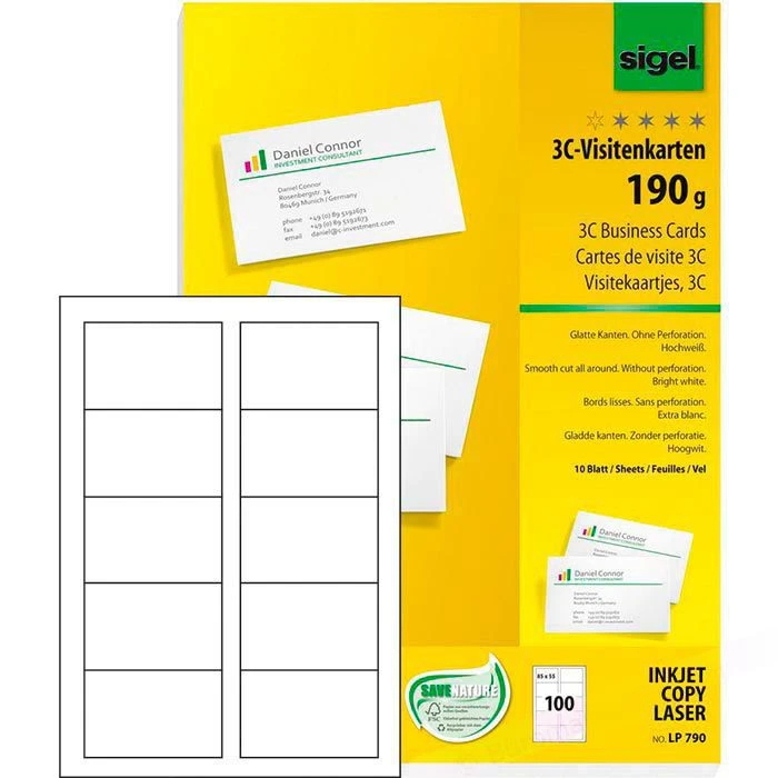 Sigel LP790 3C Visitenkarten 85x55 190g Hochweiß 3 Sigel LP790 3C Visitenkarten 85x55 190g Hochweiß
