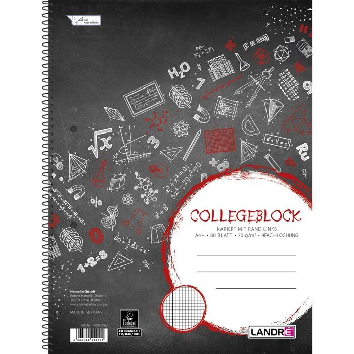 Landre Collegeblock 100050062 College, A4, Innenrand, 70 G/m², 80 Blatt, Kariert 5 Landre Collegeblock 100050062 College, A4, Innenrand, 70 G/m², 80 Blatt, Kariert – Bild 3