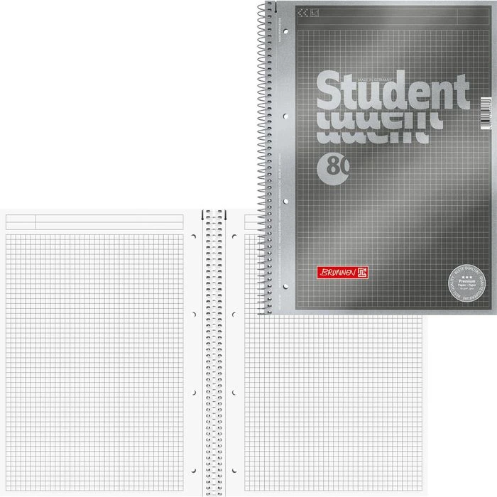 Brunnen Collegeblock Student Premium 1067145, A4, Rand Rundum, 90 G/m², 80 Blatt, Kopfzeile, Kariert 3 Brunnen Collegeblock Student Premium 1067145, A4, Rand Rundum, 90 G/m², 80 Blatt, Kopfzeile, Kariert
