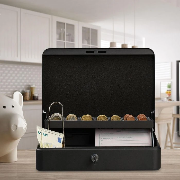 Relaxdays Geldkassette 10030697, Schwarz, 30,5 X 8,5 X 24,5 Cm, 8 Münzfächer 4 Relaxdays Geldkassette 10030697, Schwarz, 30,5 X 8,5 X 24,5 Cm, 8 Münzfächer – Bild 2