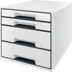 Leitz Schubladenbox 5252-20-01, WOW Cube, A4, Kunststoff, 4 Fächer, Geschlossen, Schwarz / Weiß