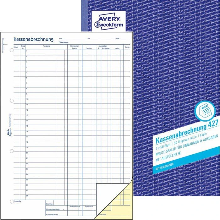 Avery Zweckform 427 Kassenabrechnung A4 2x50Blatt 3 Avery Zweckform 427 Kassenabrechnung A4 2x50Blatt