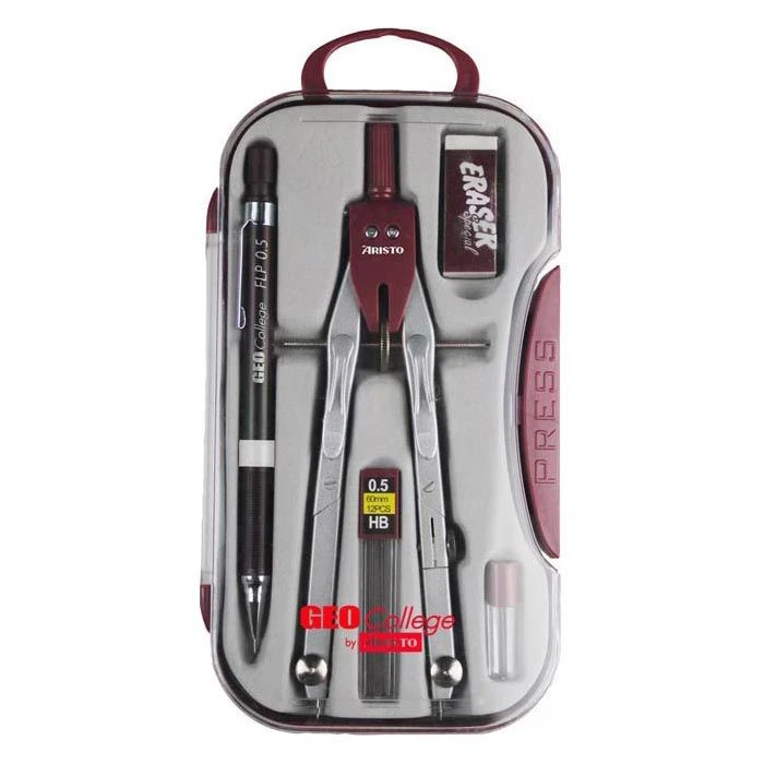 Aristo Zirkel 70-AR80064 Geo College, 5-teilig, Schnellverstellzirkel, Weinrot, Mit Druckbleistift 3 Aristo Zirkel 70-AR80064 Geo College, 5-teilig, Schnellverstellzirkel, Weinrot, Mit Druckbleistift