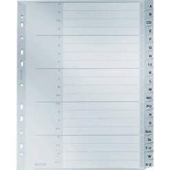 Leitz 1260-00-00 Register Kunststoff, A-Z, A4 Überbreite, 20-teilig, Grau