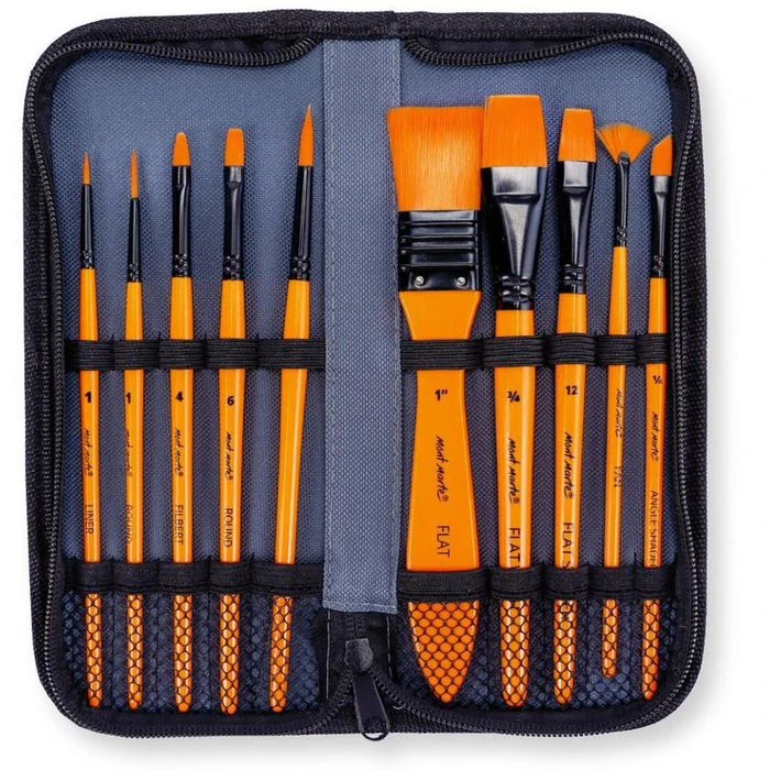 Mont-Marte Pinsel Taklon-Pinselset, Für Acrylfarbe, Verschiedene Größen, 10 Stück 3 Mont-Marte Pinsel Taklon-Pinselset, Für Acrylfarbe, Verschiedene Größen, 10 Stück