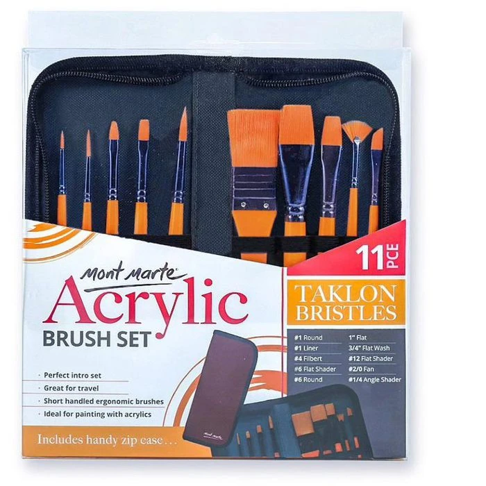 Mont-Marte Pinsel Taklon-Pinselset, Für Acrylfarbe, Verschiedene Größen, 10 Stück 7 Mont-Marte Pinsel Taklon-Pinselset, Für Acrylfarbe, Verschiedene Größen, 10 Stück – Bild 5