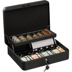 Relaxdays Geldkassette 10030697, Schwarz, 30,5 X 8,5 X 24,5 Cm, 8 Münzfächer