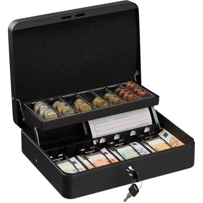 Relaxdays Geldkassette 10030697, Schwarz, 30,5 X 8,5 X 24,5 Cm, 8 Münzfächer 3 Relaxdays Geldkassette 10030697, Schwarz, 30,5 X 8,5 X 24,5 Cm, 8 Münzfächer