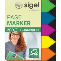 Sigel Haftmarker Page Marker, HN613, Transparent, Folie, Beschriftbar, 5 X 40 Pfeile, Standardfarben