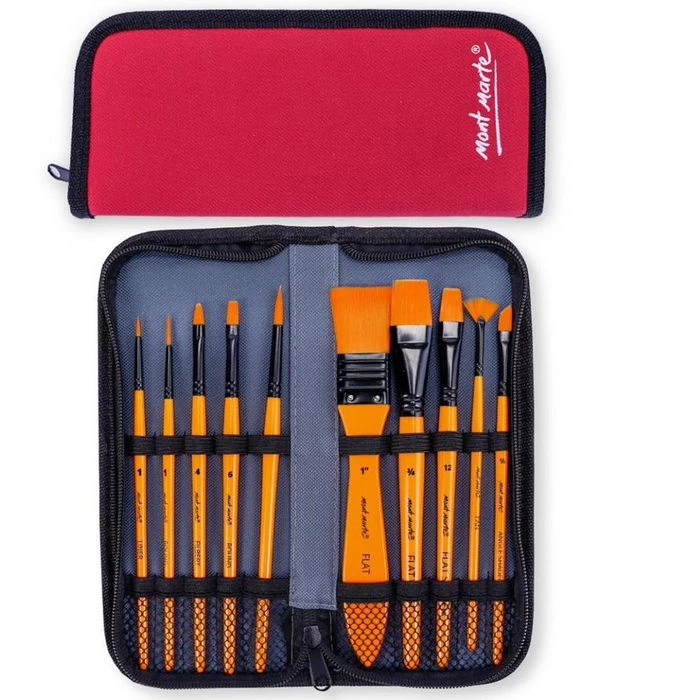 Mont-Marte Pinsel Taklon-Pinselset, Für Acrylfarbe, Verschiedene Größen, 10 Stück 6 Mont-Marte Pinsel Taklon-Pinselset, Für Acrylfarbe, Verschiedene Größen, 10 Stück – Bild 4