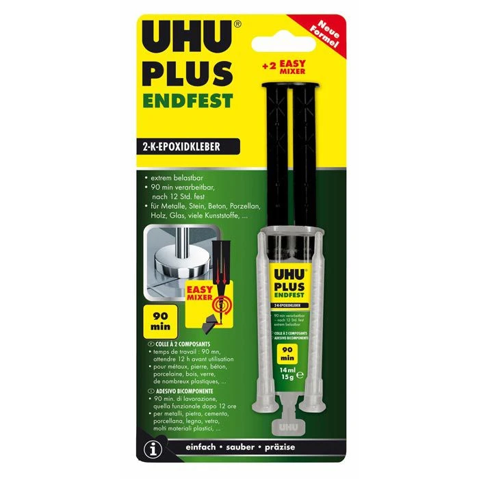 UHU® UHU 2-Komponentenkleber Plus Endfest, 15g, 2-K-Epoxidkleber, Doppelkammerspritze Mit Mischer 3 UHU® UHU 2-Komponentenkleber Plus Endfest, 15g, 2-K-Epoxidkleber, Doppelkammerspritze Mit Mischer