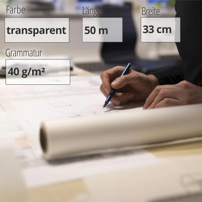 OfficeTree Skizzenrolle 817, 33cm X 50m, 40 G/m², Weiß Transparent 4 OfficeTree Skizzenrolle 817, 33cm X 50m, 40 G/m², Weiß Transparent – Bild 2