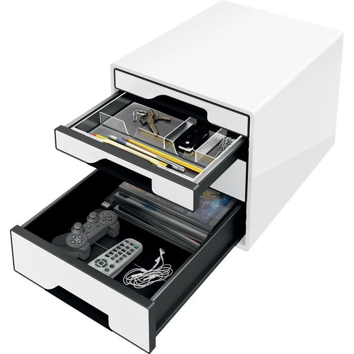 Leitz Schubladenbox 5252-20-01, WOW Cube, A4, Kunststoff, 4 Fächer, Geschlossen, Schwarz / Weiß 4 Leitz Schubladenbox 5252-20-01, WOW Cube, A4, Kunststoff, 4 Fächer, Geschlossen, Schwarz / Weiß – Bild 2