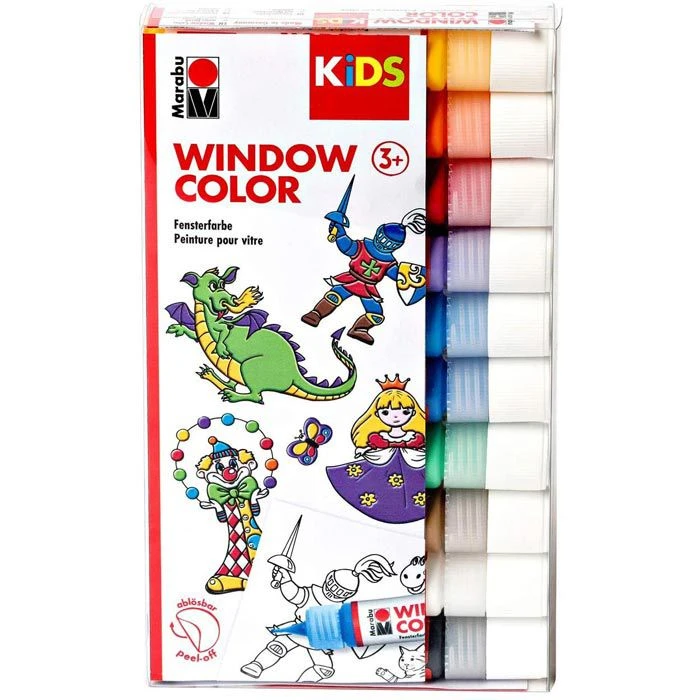Marabu Fenstermalfarben Kids, Window Color Set, 10 Farben A 25ml, Inklusive Malvorlage