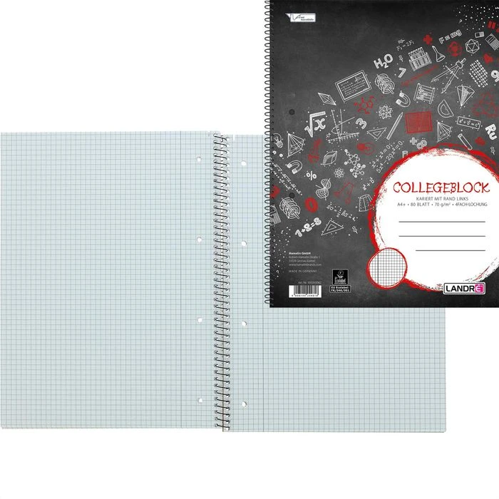 Landre Collegeblock 100050062 College, A4, Innenrand, 70 G/m², 80 Blatt, Kariert 3 Landre Collegeblock 100050062 College, A4, Innenrand, 70 G/m², 80 Blatt, Kariert