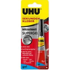 UHU® UHU Sekundenkleber 48720 Blitzschnell Supergel, Gel, Extra Stark, Tropft Nicht, Wasserfest, 10g