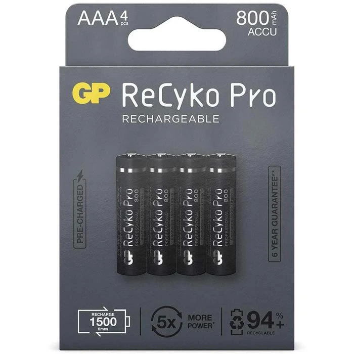 GP Akkus Batteries ReCyko Pro AAA, 800 MAh, Micro, R3, HR03, NiMH, 4 Stück 3 GP Akkus Batteries ReCyko Pro AAA, 800 MAh, Micro, R3, HR03, NiMH, 4 Stück